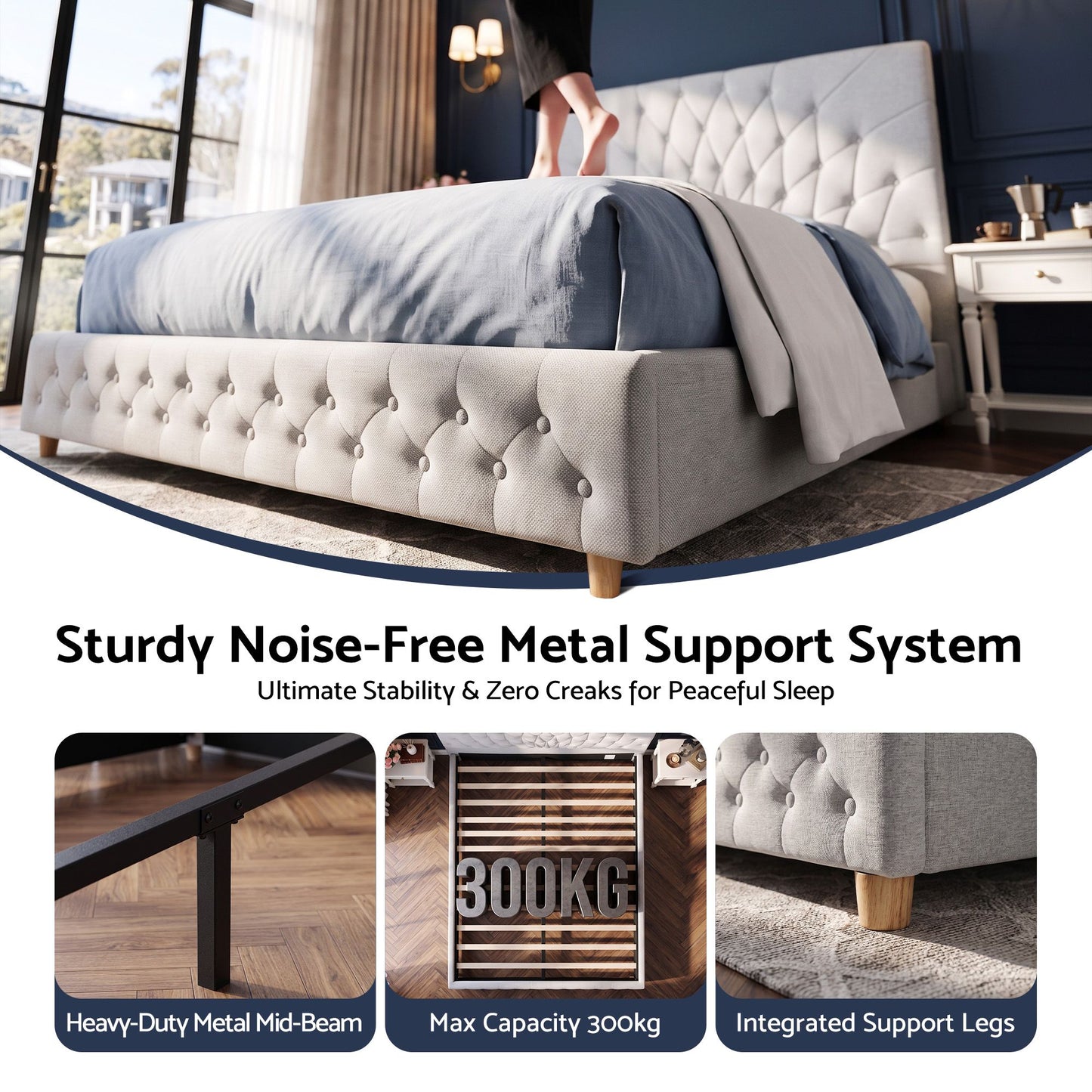 Artiss Double Bed Frame With Tufted Headboard Grey