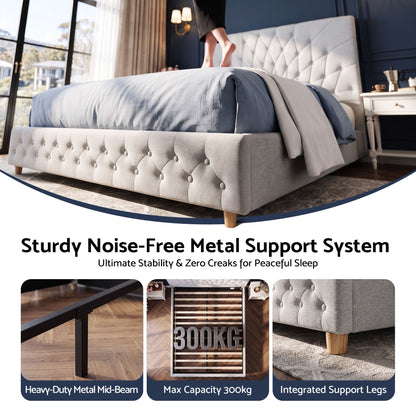 Artiss Double Bed Frame With Tufted Headboard Grey
