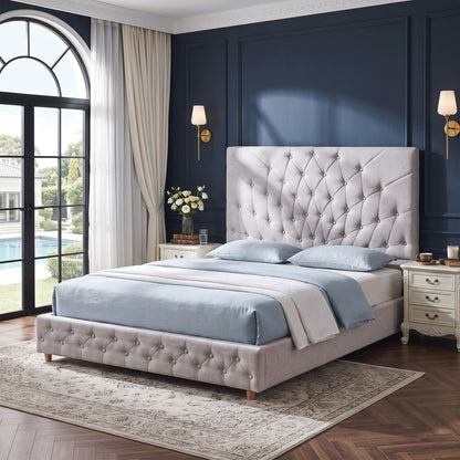 Artiss Double Bed Frame With Tufted Headboard Grey