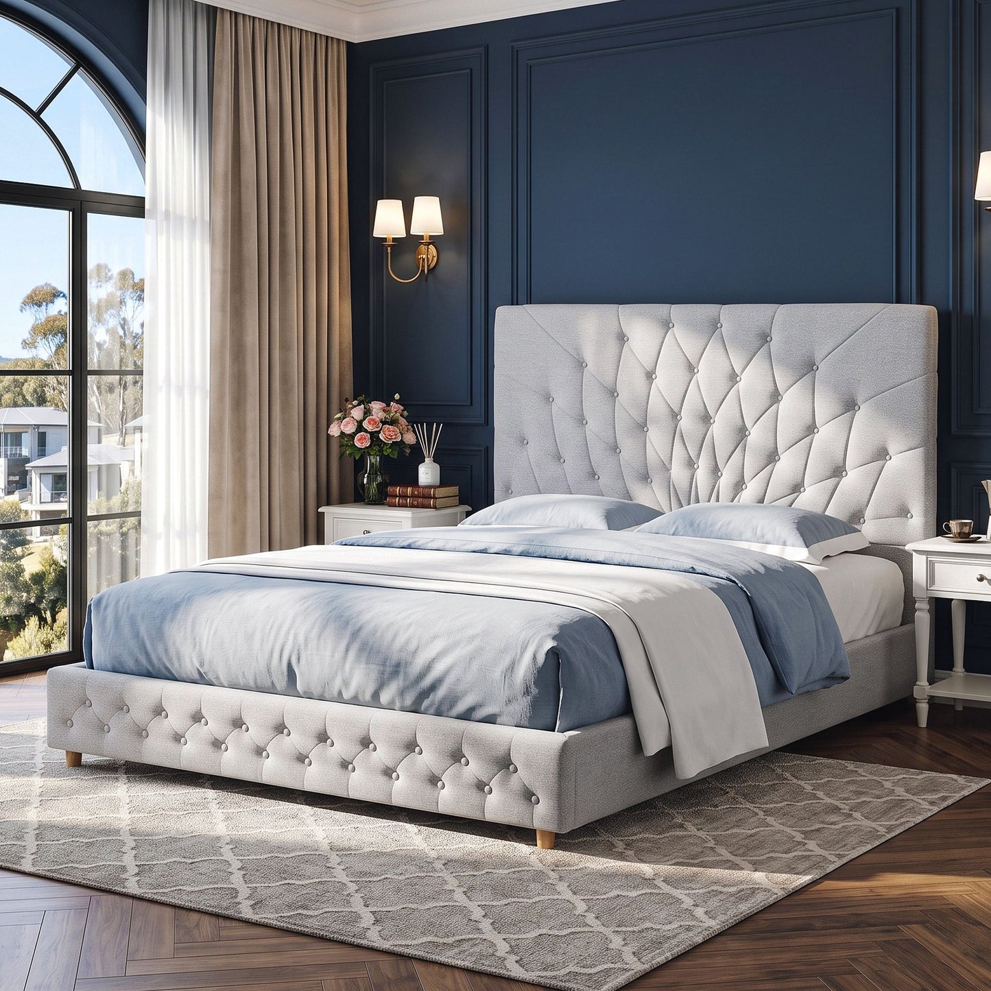 Artiss Queen Bed Frame With Tufted Headboard Grey