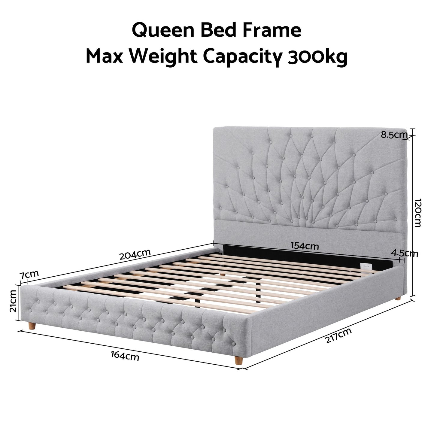 Artiss Queen Bed Frame With Tufted Headboard Grey