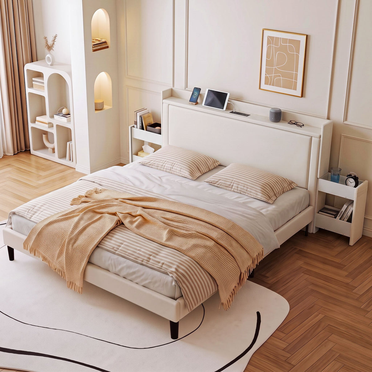 Artiss KORIN queen bed frame with a padded PU leather upholstered headboard