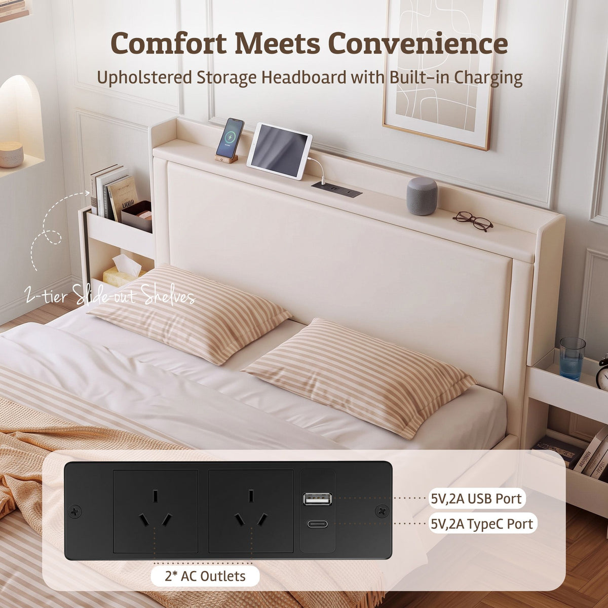 Queen bed frame with a recessed platform that helps limit mattress movement