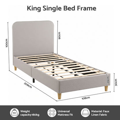 Padded headboard detail on the Artiss Vic grey King Single bed frame