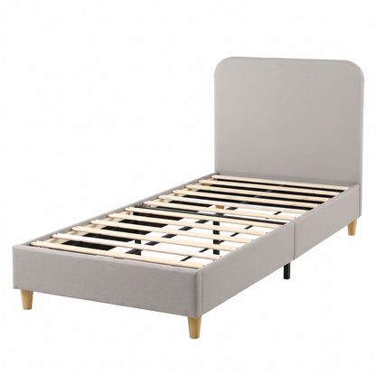 Close-up of the grey faux linen upholstery on the Artiss Vic bed frame