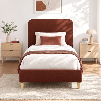 Artiss Vic King Single bed frame in brown faux linen, front view