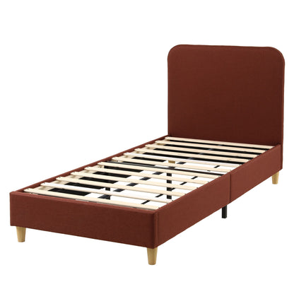 Close-up of the brown faux linen upholstery on the Artiss Vic bed frame