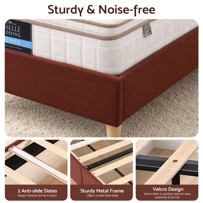Reinforced timber slat base of the brown Artiss Vic King Single bed frame