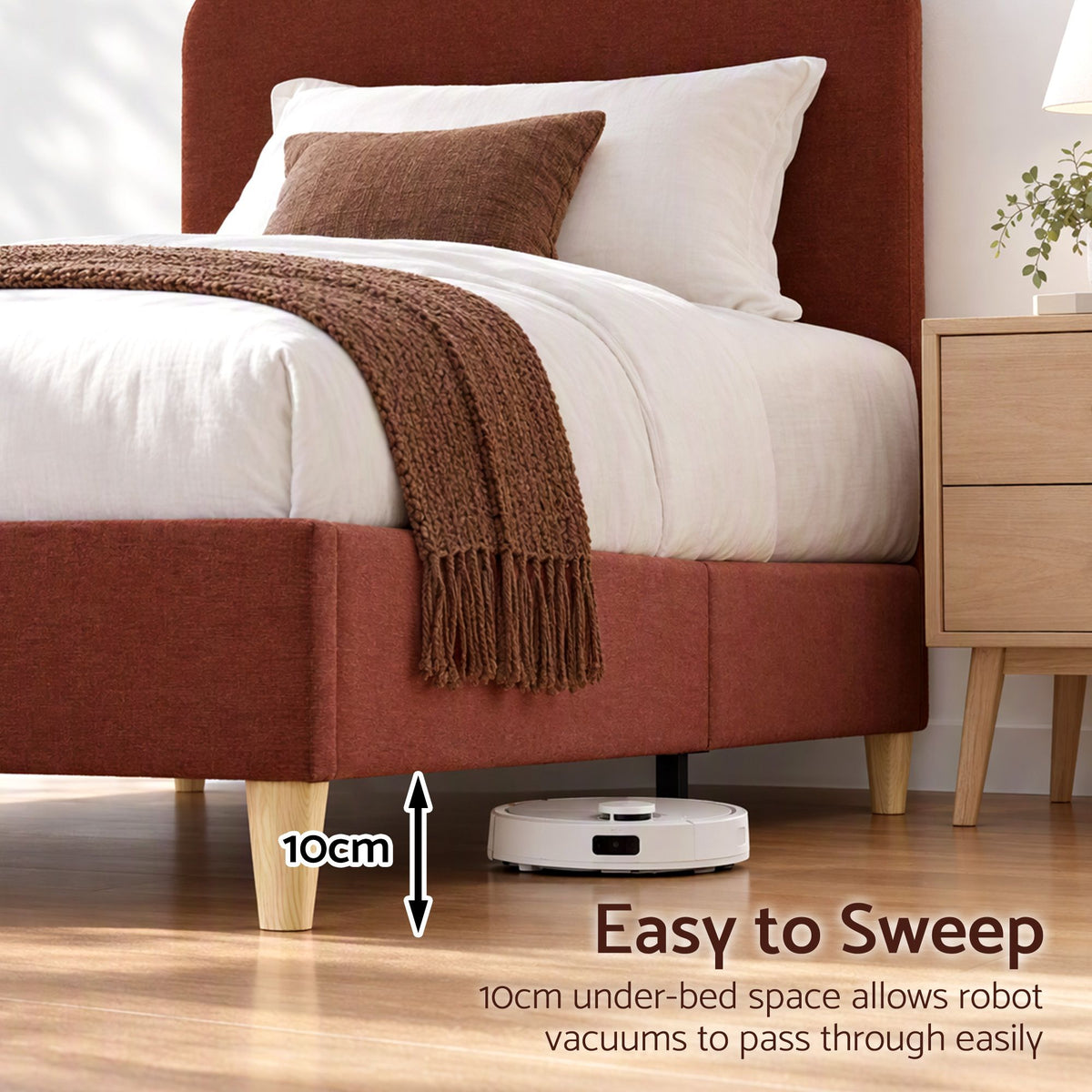 Artiss Vic brown King Single bed frame styled in a bedroom