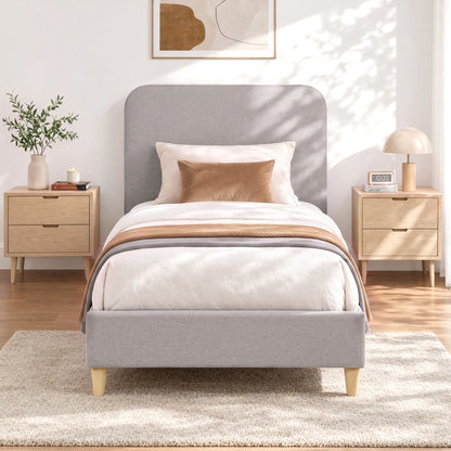 Artiss Vic Single bed frame in grey faux linen, front view