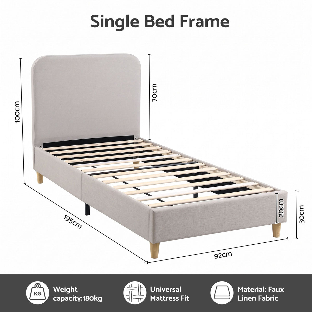 100cm padded headboard on the Artiss Vic grey Single bed frame