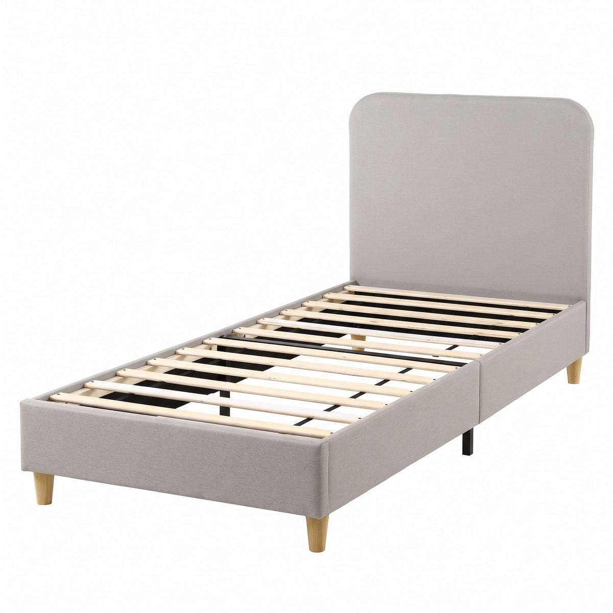 Close-up of the grey faux linen upholstery on the Artiss Vic Single bed frame