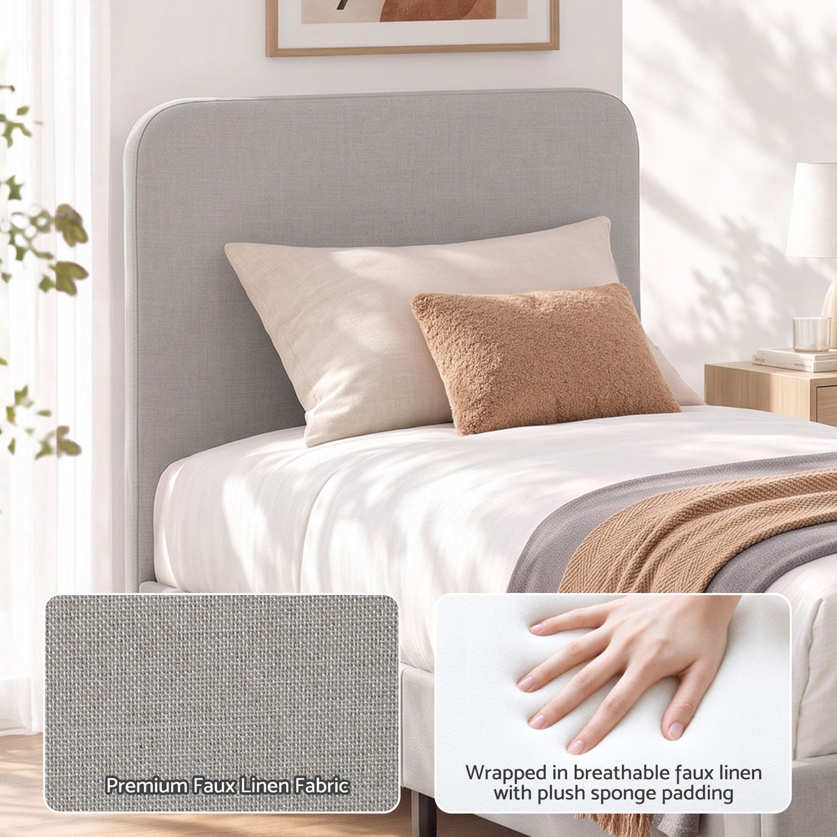 Side profile of the Artiss Vic Single bed frame showing the low foot end