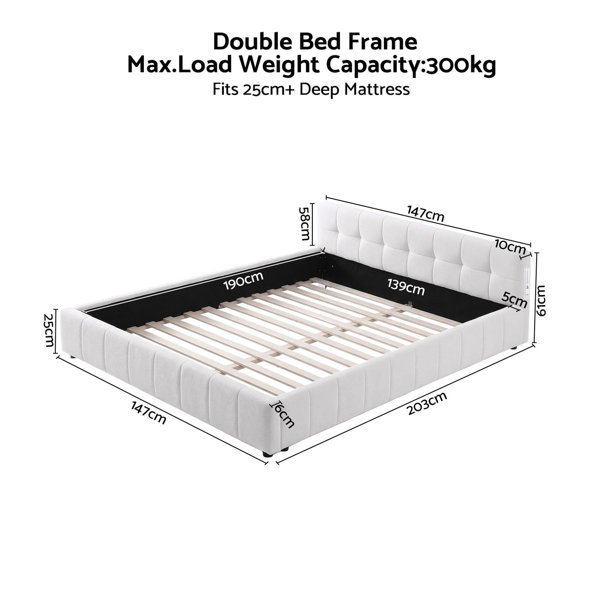 Diamond button tufting detail on the Artiss Puff double bed headboard