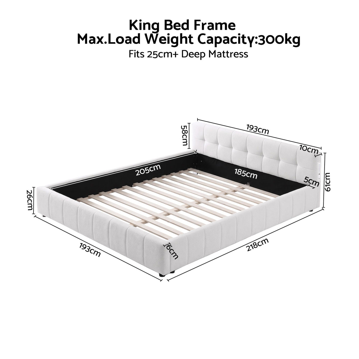 Diamond button tufting detail on the Artiss Puff king bed headboard
