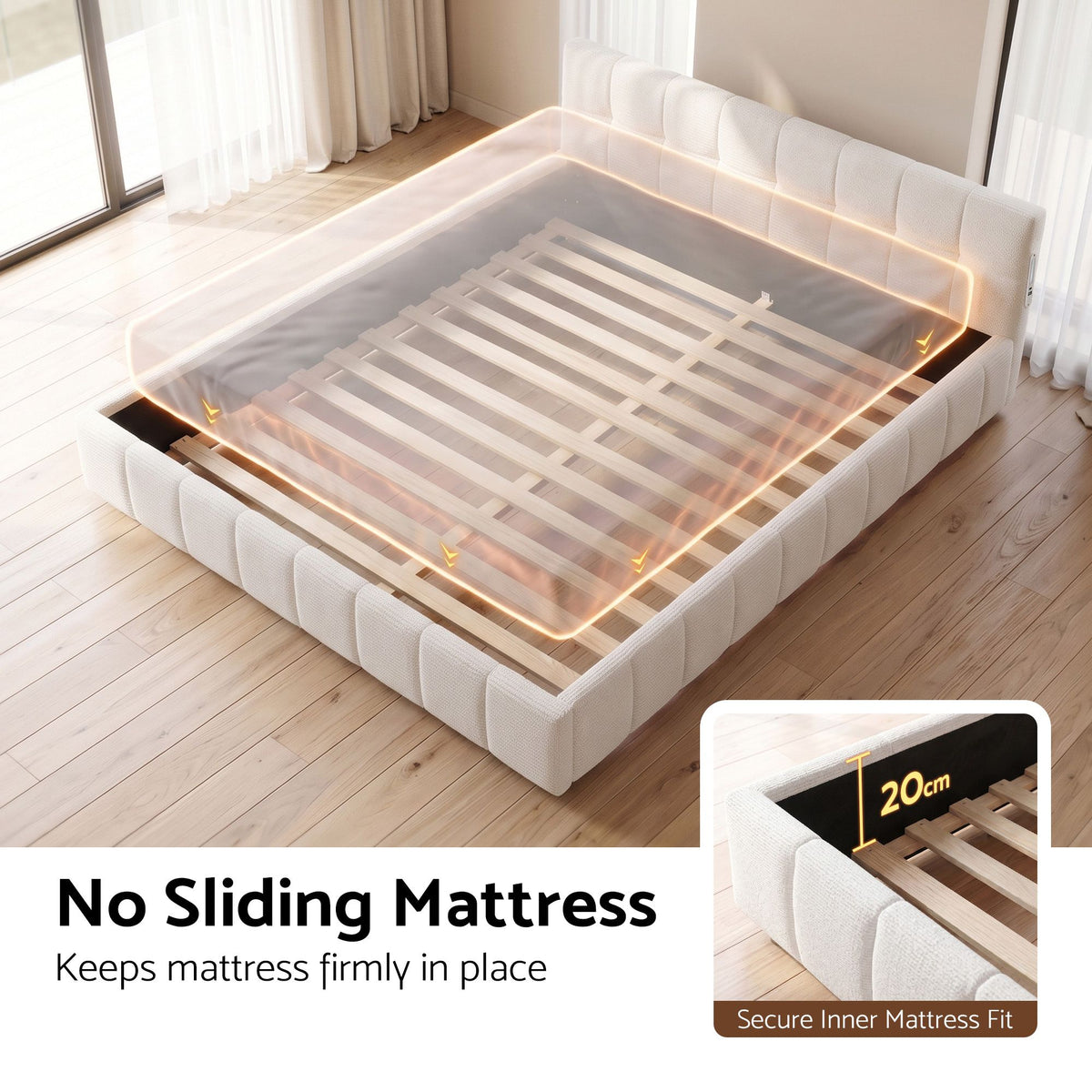 Slat base of the Artiss Puff queen bed frame