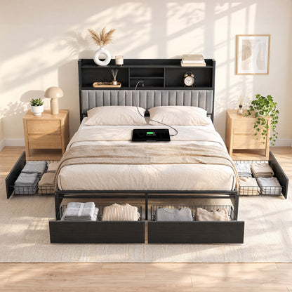 Artiss AXIS king storage bed frame with four wheeled underbed drawers