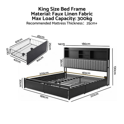 Open headboard compartments on an Artiss AXIS king storage bed frame