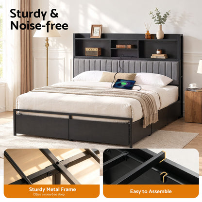 Metal king bed frame with 13 straight slats and a 300kg load capacity
