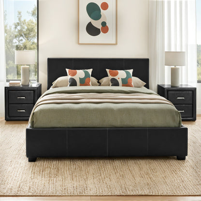 Artiss Gas Lift Queen Bed Frame and 2 Bedside Tables Set Black