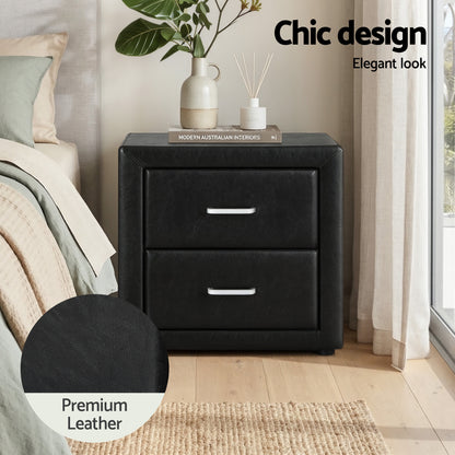 Artiss Gas Lift Queen Bed Frame and 2 Bedside Tables Set Black