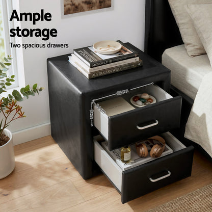 Artiss Gas Lift Queen Bed Frame and 2 Bedside Tables Set Black