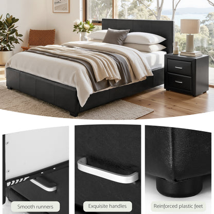 Artiss Gas Lift Queen Bed Frame and 2 Bedside Tables Set Black