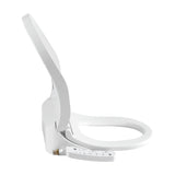 White smart toilet seat with control panel, bidet functions, and heated features for modern bathroom comfort