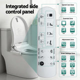 Smart bidet toilet seat with integrated side control panel for adjustable settings and comfort features