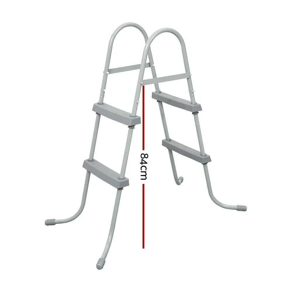 84cm metal above ground pool ladder with non-slip steps, grey finish, isolated on white