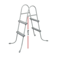 84cm metal above ground pool ladder with non-slip steps, grey finish, isolated on white