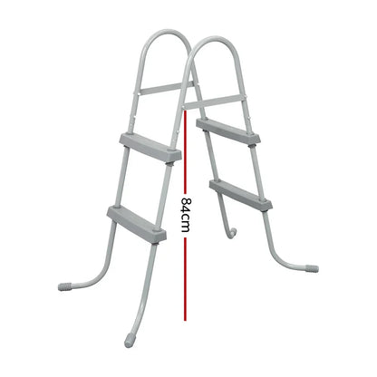 84cm metal above ground pool ladder with non-slip steps, grey finish, isolated on white
