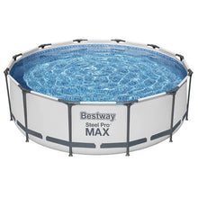 Round above ground steel frame pool with clear blue water, Bestway Steel Pro Max