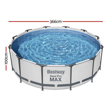Round above ground steel frame pool, 366cm diameter, 100cm height, blue water