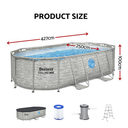 Bestway Swimming Pool 427x250x100cm Steel Frame Above Ground Pools Filter Pump Ladder 7250L