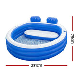 Blue inflatable family pool with built-in seats and headrests, 231cm x 79cm