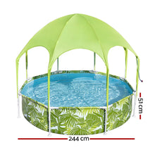 Leaf print round outdoor pool with green canopy, 244 cm diameter, 51 cm height