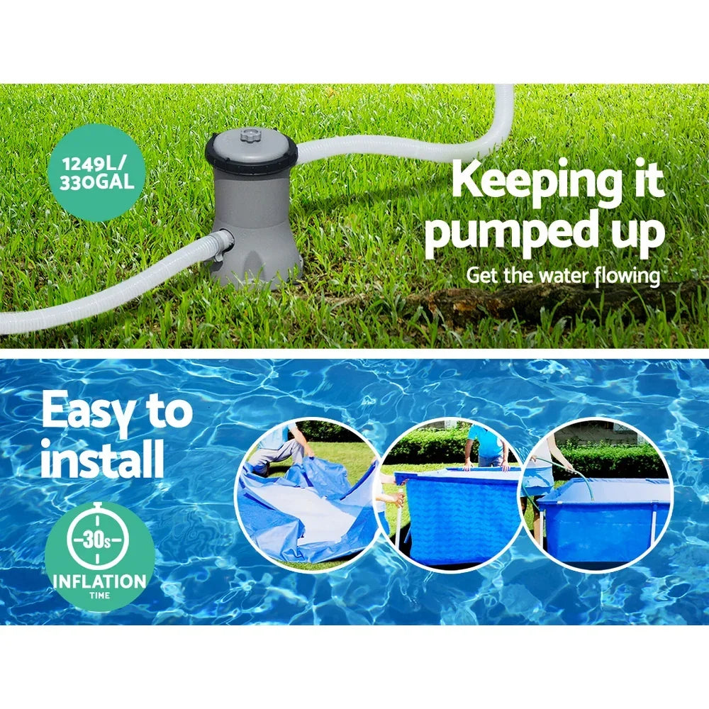 Outdoor pool pump with hose, easy pool installation, fast inflation under 30 seconds