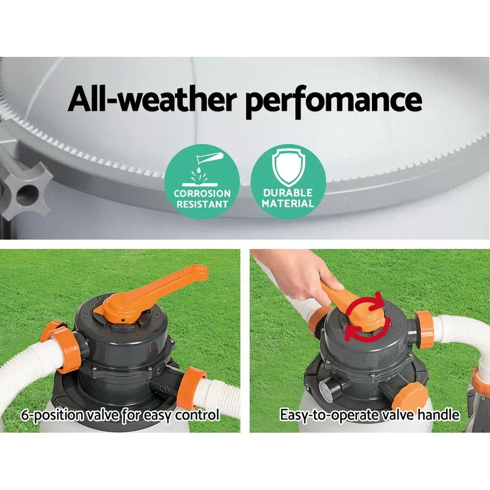 Sand filter pump with corrosion-resistant durable tank, 6-position control valve, and easy-to-use handle