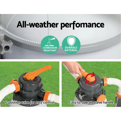 Sand filter pump with corrosion-resistant durable tank, 6-position control valve, and easy-to-use handle