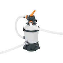 Sand filter pump with control valve and hoses for swimming pool filtration
