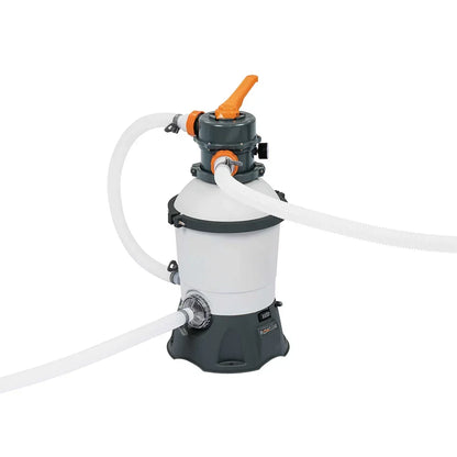 Sand filter pump with control valve and hoses for swimming pool filtration