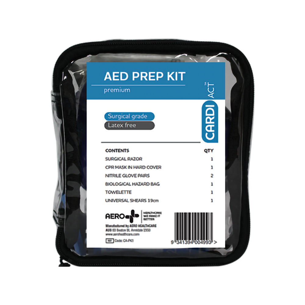 AED prep kit premium in clear zip pouch, surgical grade, latex free emergency supplies