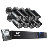 8 black outdoor security cameras with DVR recorder and hard drive, video surveillance system