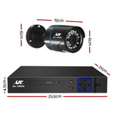 UL-TECH security camera and DVR system with measurements labeled in centimeters
