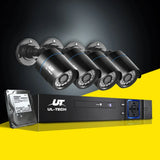 UL-TECH security camera system with four black bullet cameras, DVR unit and hard drive