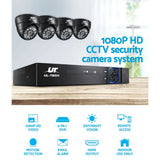 UL-Tech 1080P HD CCTV security camera system with four dome cameras and DVR, indoor use.
