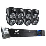 Eight black UL-TECH CCTV dome cameras, DVR recorder, and hard drive security system kit