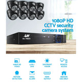 8-camera 1080P HD CCTV security system with DVR, motion detection, and night vision