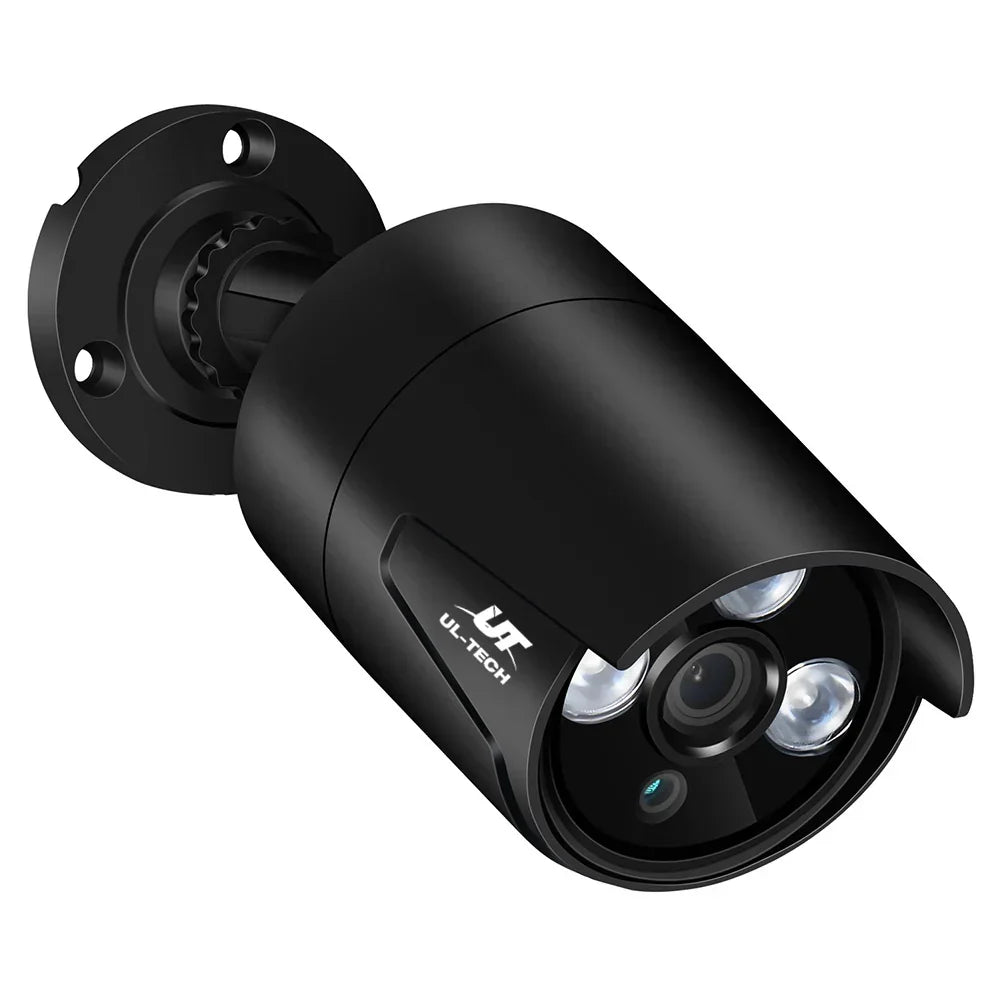 Outdoor security CCTV camera with night vision, black housing, wall mount
